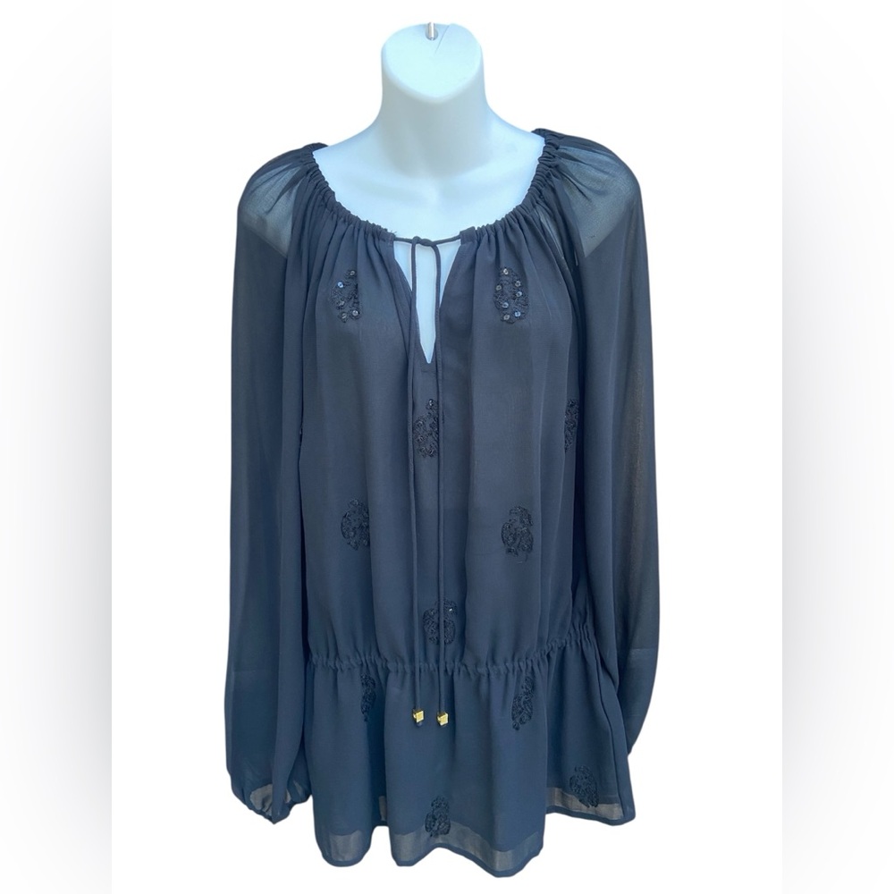 MICHAEL  Michael Kors LS size 4 Black Sheer Tunic Style Blouse